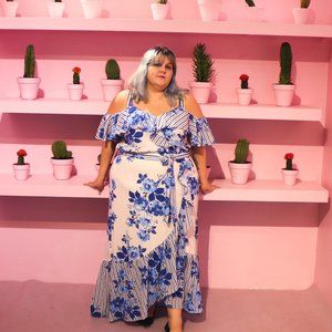 FashionNova Blue and white floral dress